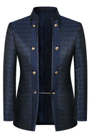 Laden Sie das Bild in den Galerie-Viewer, Stehkragen Jacquard Schwarz 3 Stück Herrenanzüge