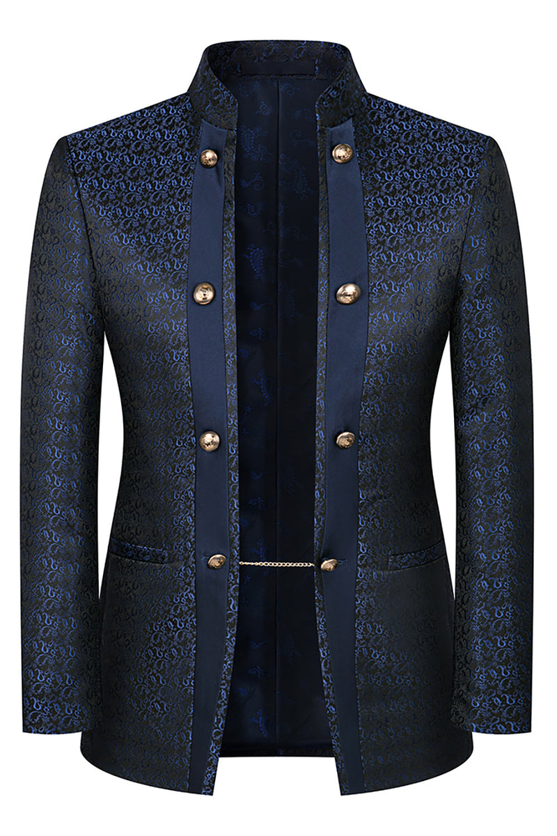 Laden Sie das Bild in den Galerie-Viewer, Stehkragen Jacquard Schwarz 3 Stück Herrenanzüge