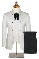 Laden Sie das Bild in den Galerie-Viewer, Stehkragen Jacquard Schwarz 3 Stück Herrenanzüge