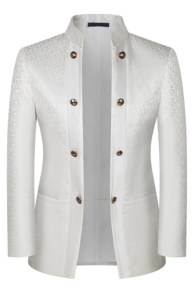 Laden Sie das Bild in den Galerie-Viewer, Stehkragen Jacquard Schwarz 3 Stück Herrenanzüge