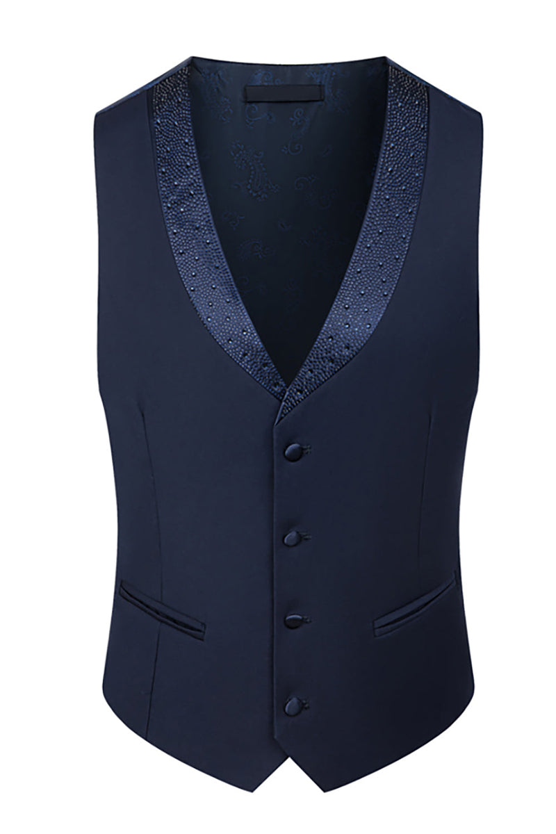 Laden Sie das Bild in den Galerie-Viewer, Herren Schwarze Spitzrevers Perlen Perlen 3 Stück Hochzeitsanzüge