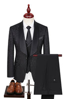 Laden Sie das Bild in den Galerie-Viewer, Dunkelgrün Jacquard Schal Revers 3 Stück Ballanzüge