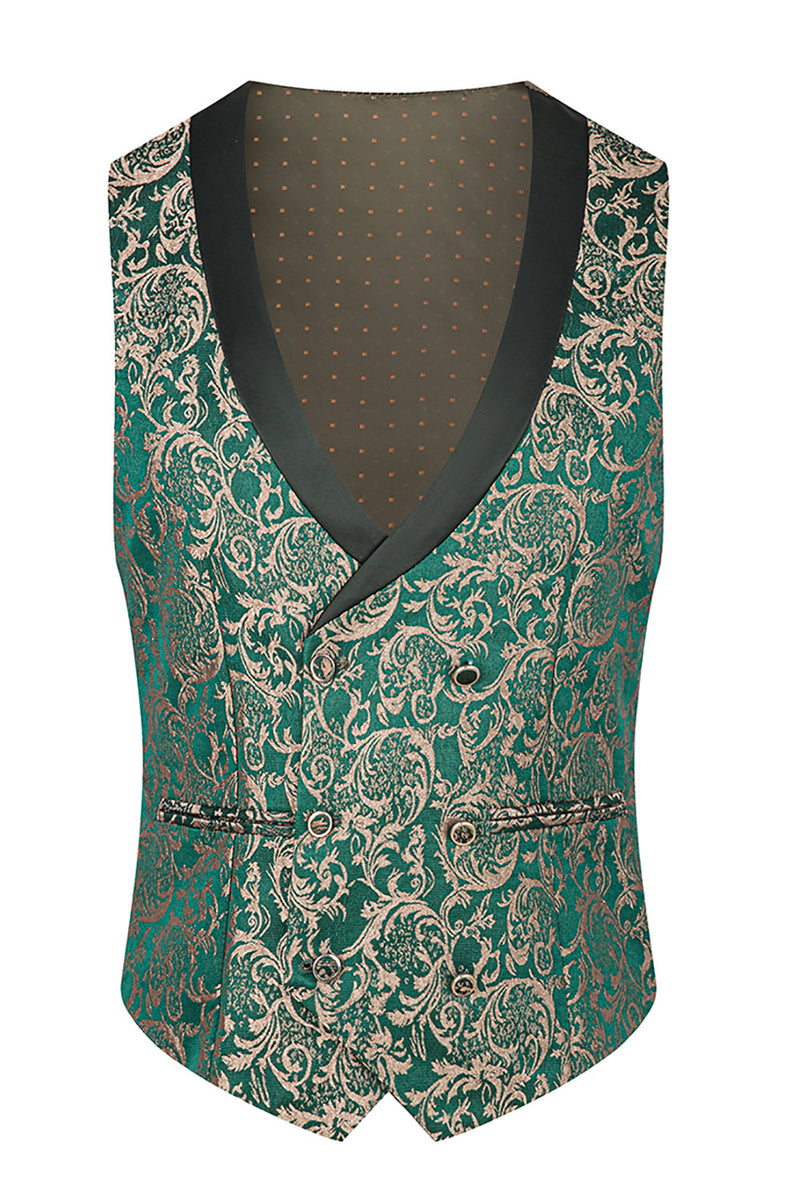 Laden Sie das Bild in den Galerie-Viewer, Dunkelgrün Jacquard Schal Revers 3 Stück Ballanzüge