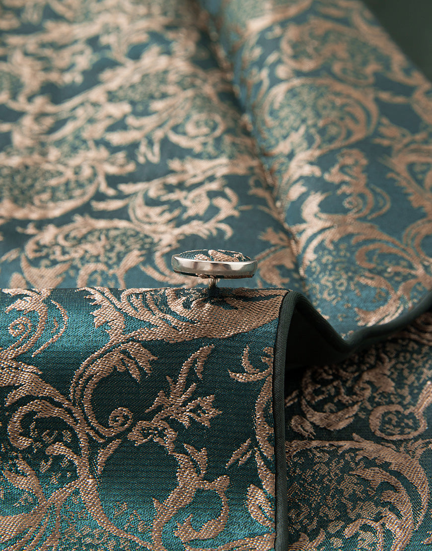 Laden Sie das Bild in den Galerie-Viewer, Dunkelgrün Jacquard Schal Revers 3 Stück Ballanzüge