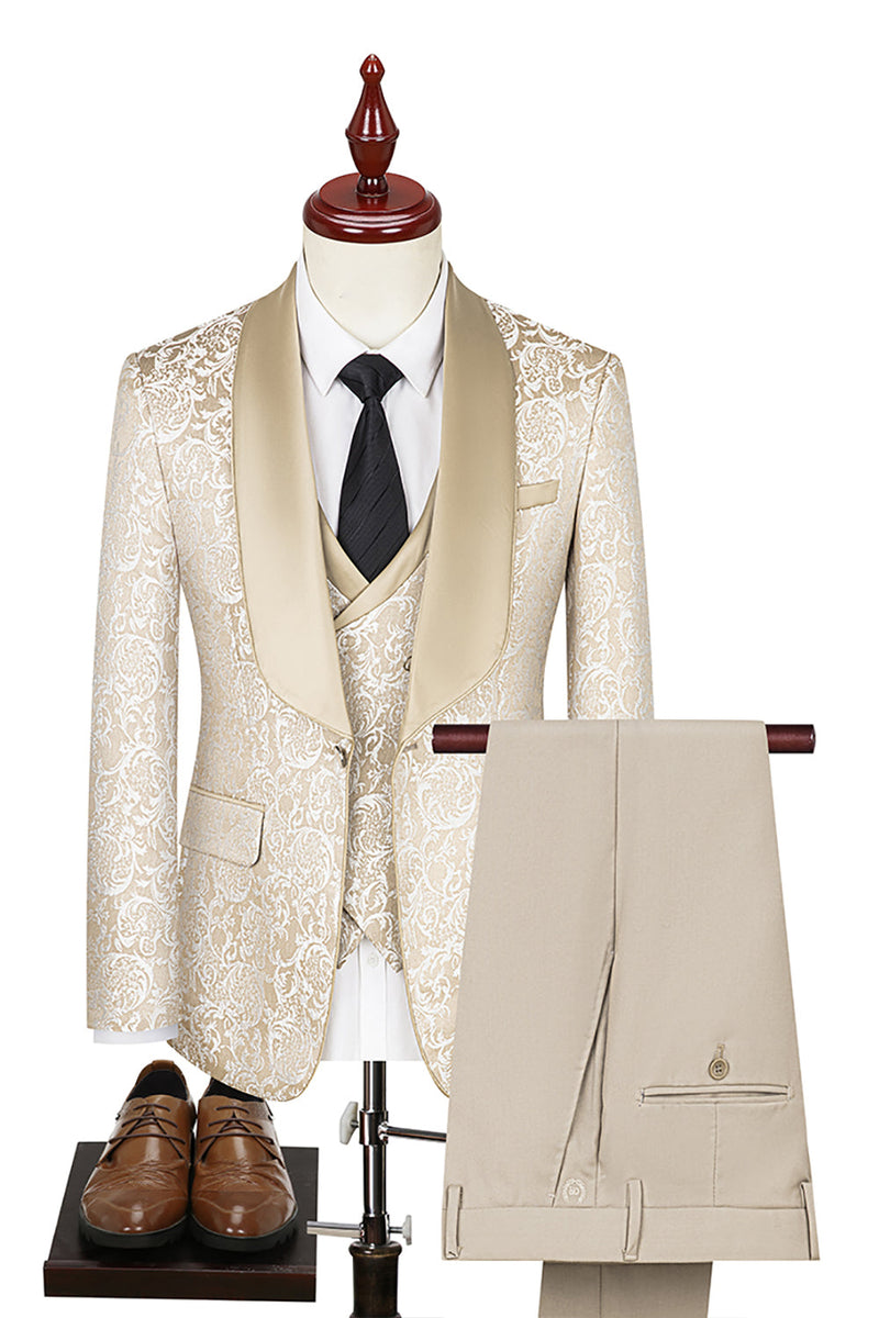 Laden Sie das Bild in den Galerie-Viewer, Dunkelgrün Jacquard Schal Revers 3 Stück Ballanzüge