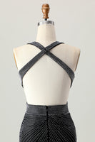 Laden Sie das Bild in den Galerie-Viewer, Schwarzes Figurbetontes Abiballkleid mit V-Ausschnitt und Perlen