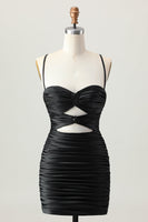 Laden Sie das Bild in den Galerie-Viewer, Dunkles Khaki Gerafftes Enges Mini Cocktailkleid mit Schnürung am Rücken