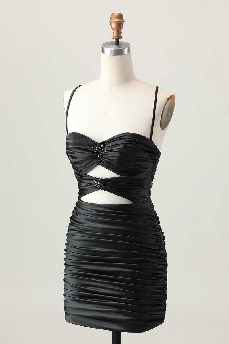 Laden Sie das Bild in den Galerie-Viewer, Dunkles Khaki Gerafftes Enges Mini Cocktailkleid mit Schnürung am Rücken