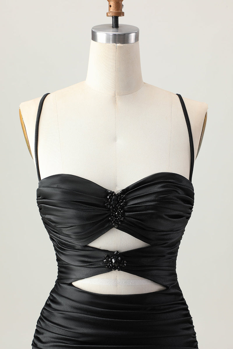 Laden Sie das Bild in den Galerie-Viewer, Dunkles Khaki Gerafftes Enges Mini Cocktailkleid mit Schnürung am Rücken