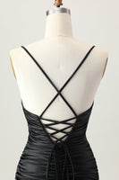 Laden Sie das Bild in den Galerie-Viewer, Dunkles Khaki Gerafftes Enges Mini Cocktailkleid mit Schnürung am Rücken