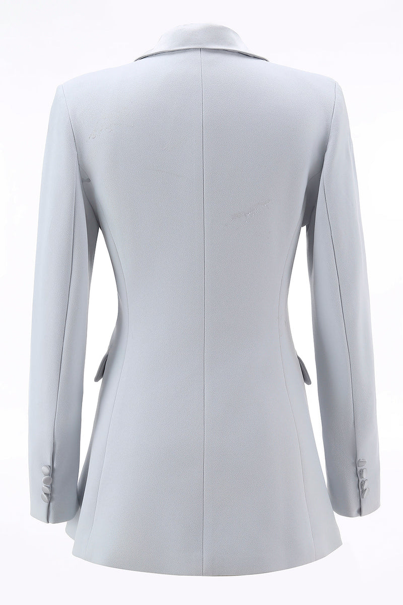 Laden Sie das Bild in den Galerie-Viewer, Silberner 2-teiliger Doppelreihiger Slim-Fit Damenanzug mit Spitzrevers