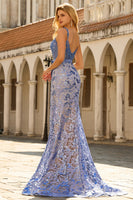 Laden Sie das Bild in den Galerie-Viewer, Graublaues Meerjungfrauen Korsett Paillettenbesetztes Langes Ballkleid mit Schleife