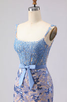 Laden Sie das Bild in den Galerie-Viewer, Meerjungfrauen-Graublaues Korsett, Pailletten-Langballkleid mit Schleife