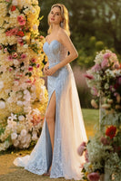 Laden Sie das Bild in den Galerie-Viewer, Lila Herzausschnitt Meerjungfrauen Korsett Pailletten Langes Ballkleid mit Schlitz