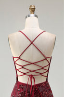 Laden Sie das Bild in den Galerie-Viewer, Glitzerndes Rose Goldene Meerjungfrauen Schnürung Rücken Langes Ballkleid mit Pailletten