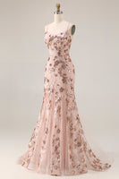 Laden Sie das Bild in den Galerie-Viewer, Glitzerndes Burgunder Meerjungfrauen Applikiertes Langes Ballkleid mit Pailletten