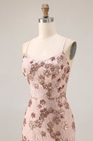 Laden Sie das Bild in den Galerie-Viewer, Glitzerndes Rose Goldene Meerjungfrauen Schnürung Rücken Langes Ballkleid mit Pailletten