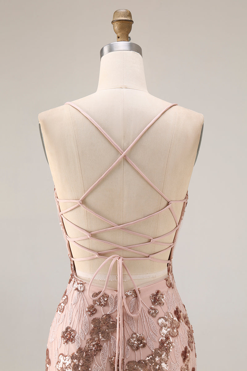 Laden Sie das Bild in den Galerie-Viewer, Glitzerndes Burgunder Meerjungfrauen Applikiertes Langes Ballkleid mit Pailletten