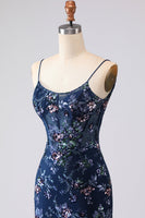 Laden Sie das Bild in den Galerie-Viewer, Blaues Transparentes Korsett Meerjungfrauen Besticktes Langes Ballkleid mit Schnürung
