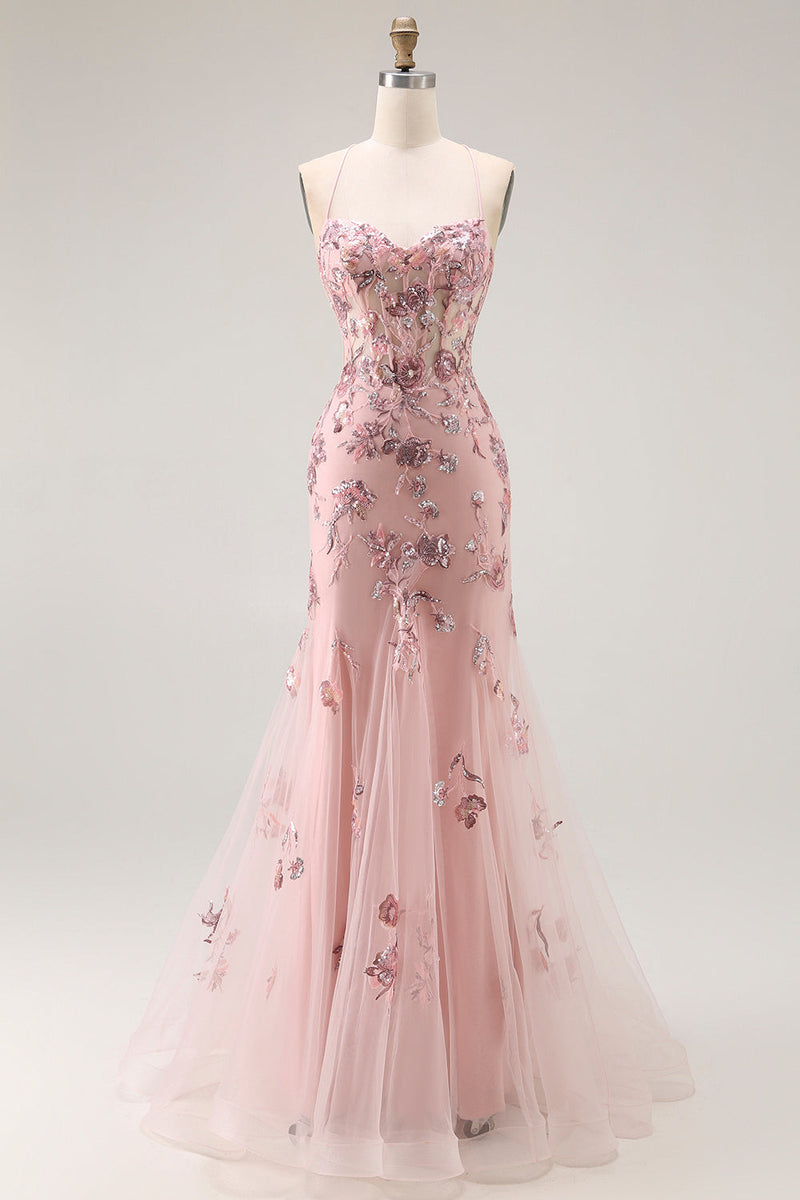 Laden Sie das Bild in den Galerie-Viewer, Orange Meerjungfrauen Korsett Langes Plus Size Ballkleid mit Pailletten
