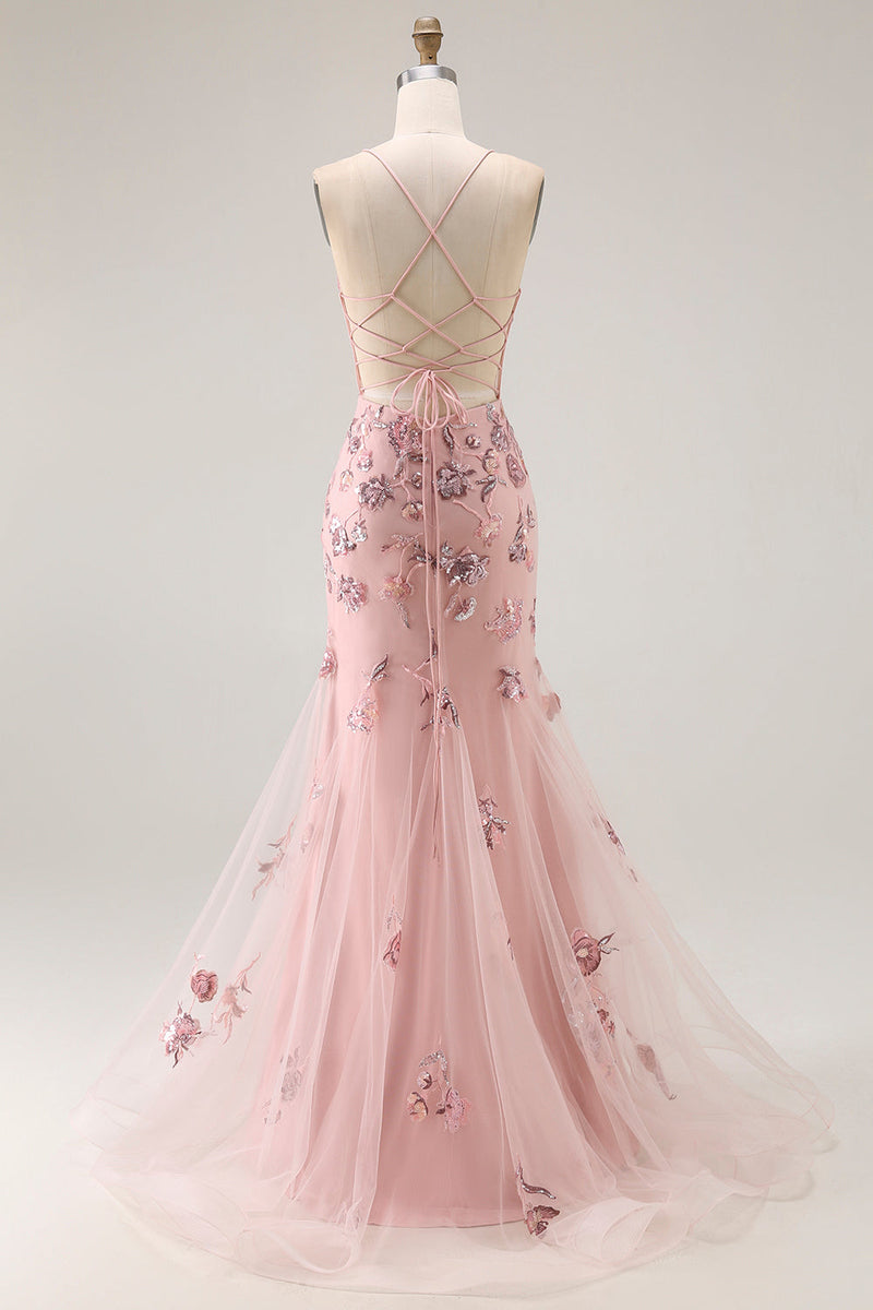 Laden Sie das Bild in den Galerie-Viewer, Orange Meerjungfrauen Korsett Langes Plus Size Ballkleid mit Pailletten