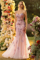 Laden Sie das Bild in den Galerie-Viewer, Blush Meerjungfrauen Pailletten Transparentes Korsett Langes Ballkleid mit Schnürung