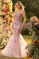 Laden Sie das Bild in den Galerie-Viewer, Blush Meerjungfrauen Pailletten Transparentes Korsett Langes Ballkleid mit Schnürung
