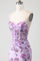 Laden Sie das Bild in den Galerie-Viewer, Lila Meerjungfrauen Applikationen Korsett Langes Ballkleid mit Perlen