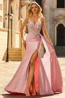 Laden Sie das Bild in den Galerie-Viewer, Grünes Meerjungfrauen Korsett Satin Langes Ballkleid mit seitlichem Draper