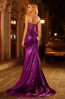 Laden Sie das Bild in den Galerie-Viewer, Dunkelviolettes Meerjungfrauen Korsett Langes Ballkleid mit Schlitz