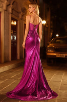 Laden Sie das Bild in den Galerie-Viewer, Glitzerndes Goldenes Meerjungfrauen Korsett Schnürung hinten Langes Ballkleid mit Schlitz