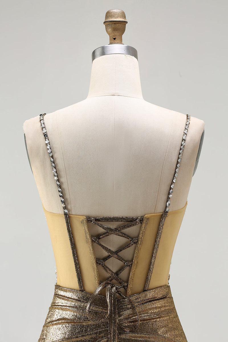 Laden Sie das Bild in den Galerie-Viewer, Dunkelviolettes Meerjungfrauen Korsett Langes Ballkleid mit Schlitz