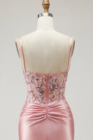 Laden Sie das Bild in den Galerie-Viewer, Blush Meerjungfrauen Spaghettiträger Satin Korsett Pailletten Langes Ballkleid mit Schlitz