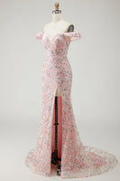 Laden Sie das Bild in den Galerie-Viewer, Gelbes Schulterfreies Meerjungfrauen Pailletten Langes Ballkleid mit Stickerei