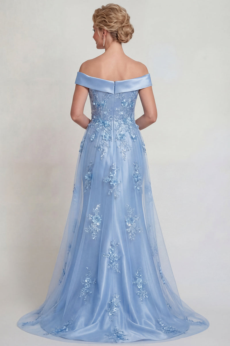 Laden Sie das Bild in den Galerie-Viewer, Champagner Schulterfreies Applikationen Satin Meerjungfrau Mutter der Braut Kleid