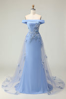 Laden Sie das Bild in den Galerie-Viewer, Schulterfreies Grau-blaues Meerjungfrauen Ballkleid mit Pailletten