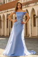 Laden Sie das Bild in den Galerie-Viewer, Graublaues Meerjungfrauen Schulterfreies Mutter der Braut Kleid mit Pailletten
