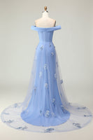 Laden Sie das Bild in den Galerie-Viewer, Schulterfreies Grau-blaues Meerjungfrauen Ballkleid mit Pailletten