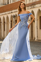 Laden Sie das Bild in den Galerie-Viewer, Graublaues Meerjungfrauen Schulterfreies Mutter der Braut Kleid mit Pailletten