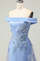 Laden Sie das Bild in den Galerie-Viewer, Schulterfreies Grau-blaues Meerjungfrauen Ballkleid mit Pailletten