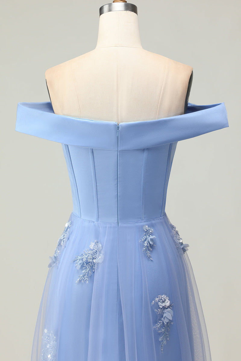 Laden Sie das Bild in den Galerie-Viewer, Graublaues Meerjungfrauen Schulterfreies Mutter der Braut Kleid mit Pailletten