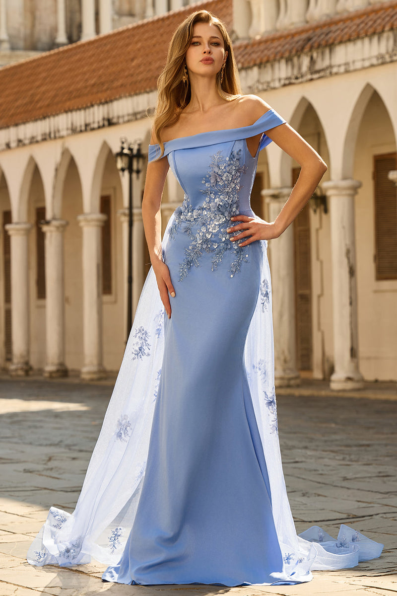 Laden Sie das Bild in den Galerie-Viewer, Graublaues Meerjungfrauen Schulterfreies Mutter der Braut Kleid mit Pailletten