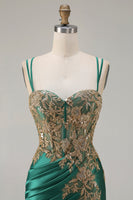 Laden Sie das Bild in den Galerie-Viewer, Dunkelgrünes Meerjungfrauen Perlen Pailletten Langes Ballkleid mit Schlitz