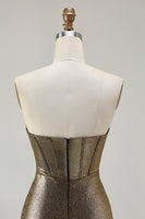 Laden Sie das Bild in den Galerie-Viewer, Metallisches Fuchsia Meerjungfrauen Korsett Trägerloses Langes Ballkleid