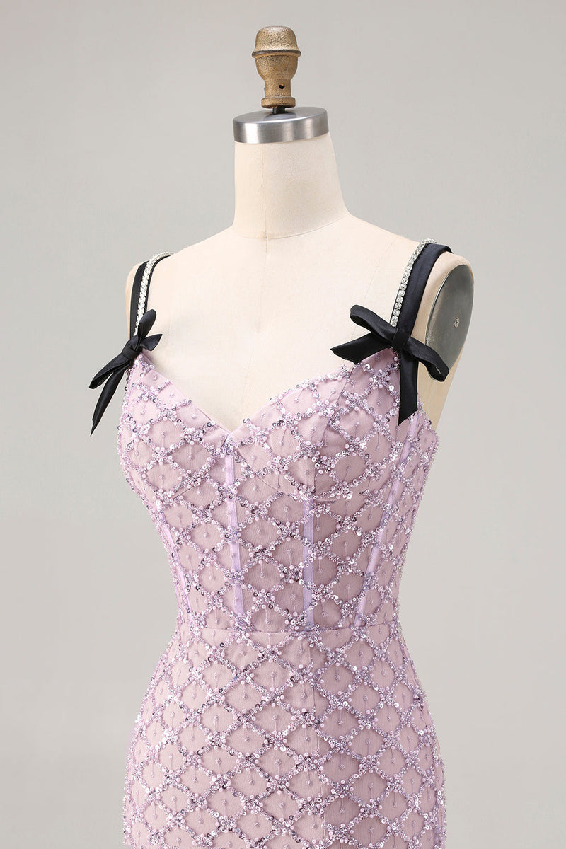 Laden Sie das Bild in den Galerie-Viewer, Flieder Meerjungfrauen Korsett Pailletten Langes Ballkleid mit Schlitz