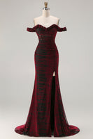 Laden Sie das Bild in den Galerie-Viewer, Schwarzrotes Meerjungfrauen Korsett Gerafftes Langes Ballkleid mit Schlitz