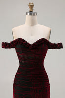 Laden Sie das Bild in den Galerie-Viewer, Schulterfreies Schwarzes Rotes Meerjungfrauen Korsett Übergröße Langes Ballkleid mit Schlitz