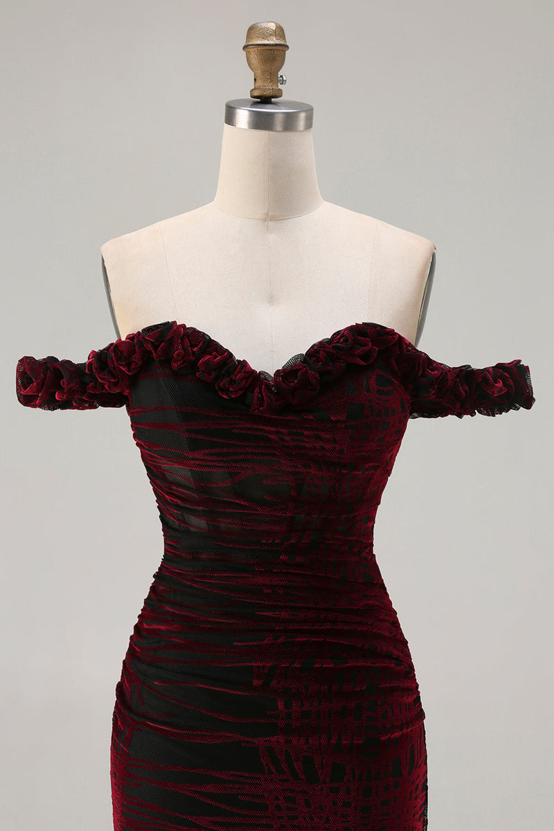 Laden Sie das Bild in den Galerie-Viewer, Schulterfreies Schwarzes Rotes Meerjungfrauen Korsett Übergröße Langes Ballkleid mit Schlitz
