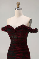 Laden Sie das Bild in den Galerie-Viewer, Schwarzrotes Meerjungfrauen Korsett Gerafftes Langes Ballkleid mit Schlitz