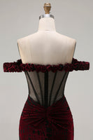 Laden Sie das Bild in den Galerie-Viewer, Schwarzrotes Meerjungfrauen Korsett Gerafftes Langes Ballkleid mit Schlitz